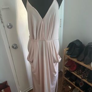 BCBG Blush Pink Goddess Draped Midi Dress w Pockets 🩷